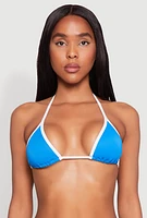 Womens Contrast Trim Swim Bikini Top, Blue, Size M