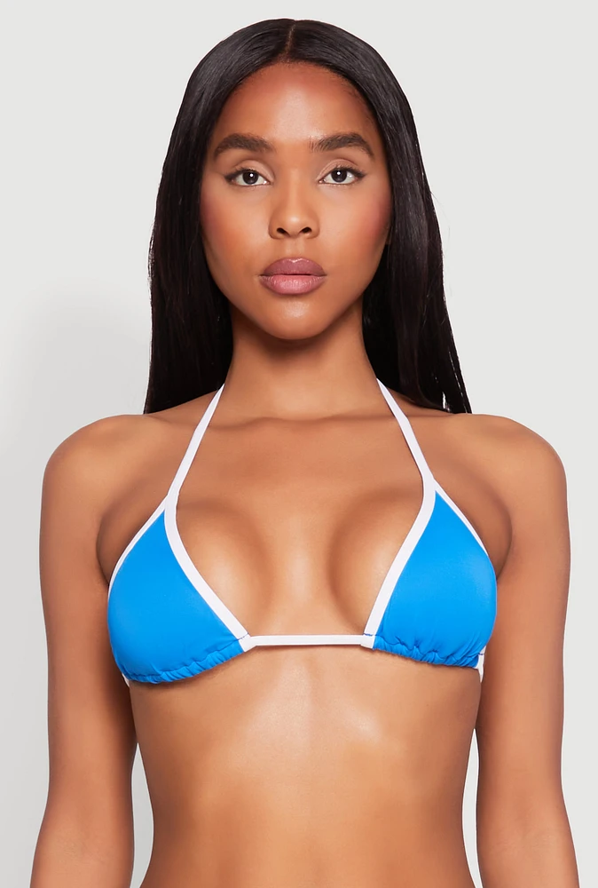 Womens Contrast Trim Swim Bikini Top, Blue,