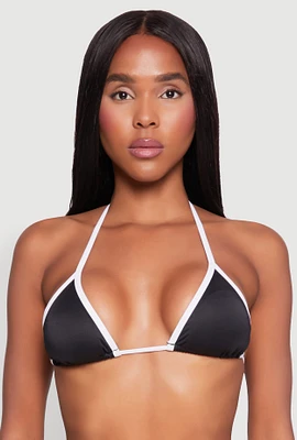 Womens Contrast Trim Detail Triangle Swim Bikini Top, Black, Size XL