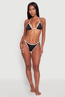 Womens Contrast Trim Detail Triangle Swim Bikini Top, Black, Size XL