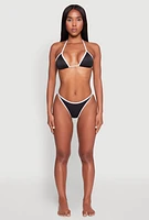 Womens Contrast Trim Detail Triangle Swim Bikini Top, Black, Size XL