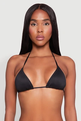 Womens Basic Swim Triangle Bikini Top, Black, Size L