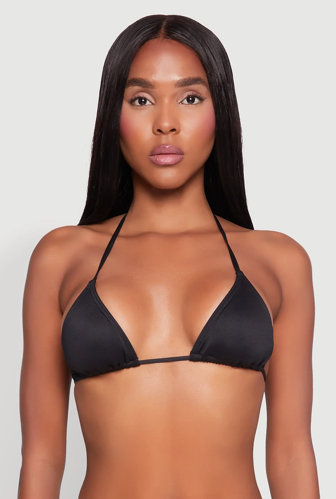 Womens Basic Swim Triangle Bikini Top, Black, Size M