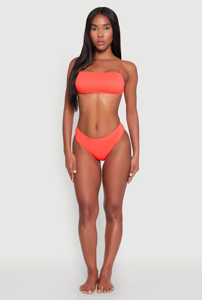 Womens Tie Back Swim Bandeau Bikini Top, Orange, Size L