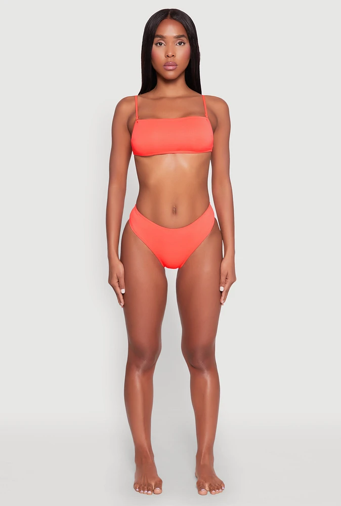 Womens Tie Back Swim Bandeau Bikini Top, Orange, Size L