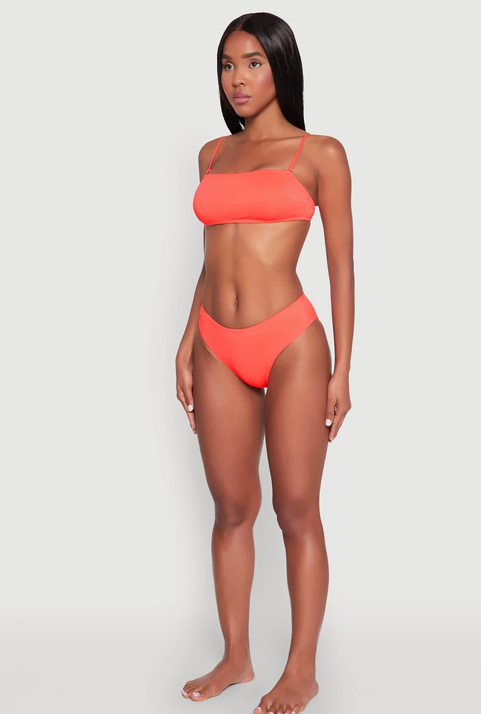 Womens Tie Back Swim Bandeau Bikini Top, Orange, Size L