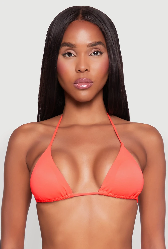 Womens Triangle String Tie Back Swim Bikini Top, Orange,