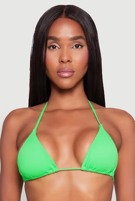 Womens Solid Swim Triangle Bikini Top, Green, Size L