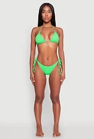 Womens Solid Swim Triangle Bikini Top, Green, Size L