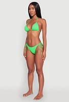 Womens Solid Swim Triangle Bikini Top, Green, Size L