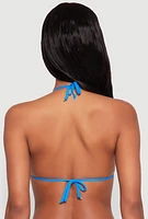 Womens String Tie Back Triangle Swim Bikini Top, Blue, Size XL