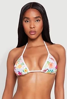 Womens Floral Tropical Print Swim Bikini Top, Multi