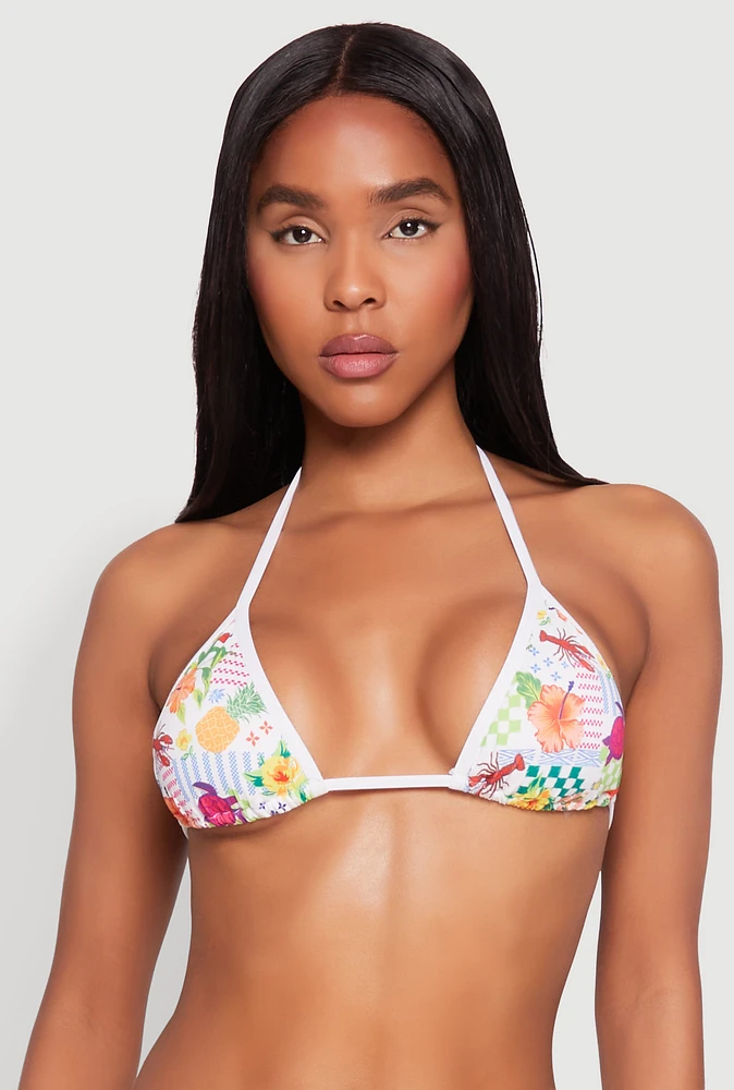 Womens Floral Tropical Print Swim Bikini Top, Multi, Size M