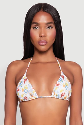 Womens Tropical Crab Papaya Print Swim Bikini Top, Multi, Size S