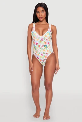 Womens Tropical Floral Print One Piece Swimsuit, Multi,