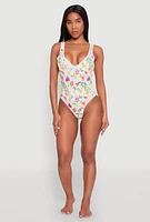 Womens Tropical Floral Print One Piece Swimsuit, Multi,