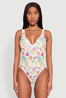 Womens Tropical Floral Print One Piece Swimsuit, Multi,