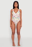 Womens Tropical Floral Print One Piece Swimsuit, Multi,