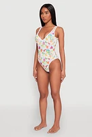 Womens Tropical Floral Print One Piece Swimsuit, Multi,