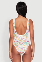 Womens Tropical Floral Print One Piece Swimsuit, Multi,