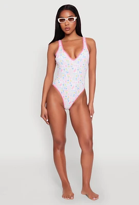 Womens Tropical Geometric Patterned One Piece Swimsuit, Multi, Size XL