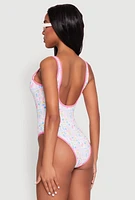 Womens Tropical Geometric Patterned One Piece Swimsuit, Multi,