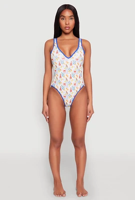 Womens Tropical Crab Papaya Print One Piece Swimsuit, Multi,