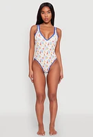 Womens Tropical Crab Papaya Print One Piece Swimsuit, Multi,