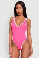 Womens Contrast Trim One Piece Swimsuit, Pink,