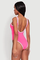 Womens Contrast Trim One Piece Swimsuit, Pink, Size L