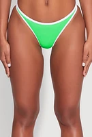 Womens Contrast Trim Swim Bikini Bottoms, Green, Size XL