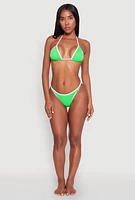 Womens Contrast Trim Swim Bikini Bottoms, Green, Size XL