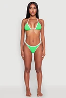 Womens Contrast Trim Swim Bikini Bottoms, Green, Size XL