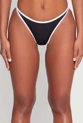 Womens Contrast Trim Detail Swim Bikini Bottoms, Black, Size S