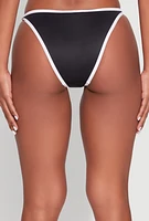 Womens Contrast Trim Detail Swim Bikini Bottoms, Black, Size M