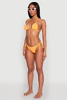 Womens Side Tie Swim Bikini Bottoms, Orange, Size L
