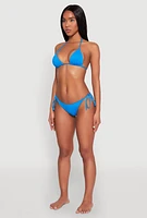 Womens Side Tie Swim Bikini Bottoms, Blue, Size S
