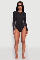 Womens Zip Front Rash Guard One Piece Swimsuit,