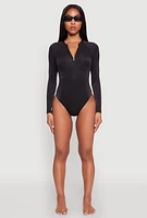 Womens Zip Front Rash Guard One Piece Swimsuit,