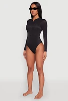 Womens Zip Front Rash Guard One Piece Swimsuit,