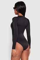 Womens Zip Front Rash Guard One Piece Swimsuit,