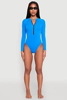 Womens Zip Front Rash Guard One Piece Swimsuit,