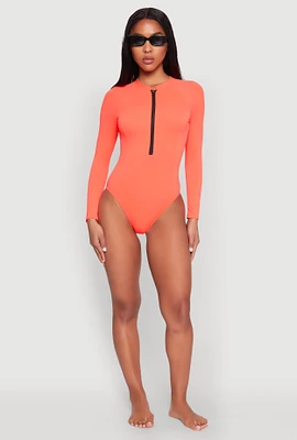 Womens Zip Front Rash Guard One Piece Swimsuit,
