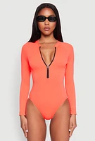 Womens Zip Front Rash Guard One Piece Swimsuit,