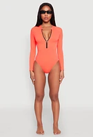 Womens Zip Front Rash Guard One Piece Swimsuit,