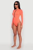 Womens Zip Front Rash Guard One Piece Swimsuit,
