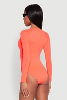 Womens Zip Front Rash Guard One Piece Swimsuit,