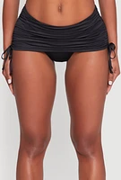 Womens Drawstring Ruched Swim Skirt, Black,