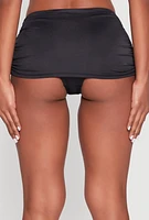 Womens Drawstring Ruched Swim Skirt, Black,