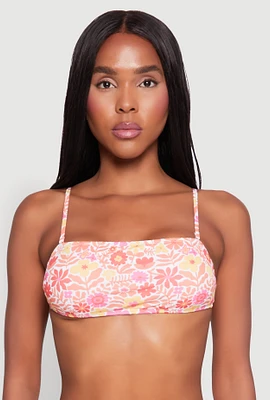 Womens Daisy Print Bandeau Bikini Top, Multi, Size S